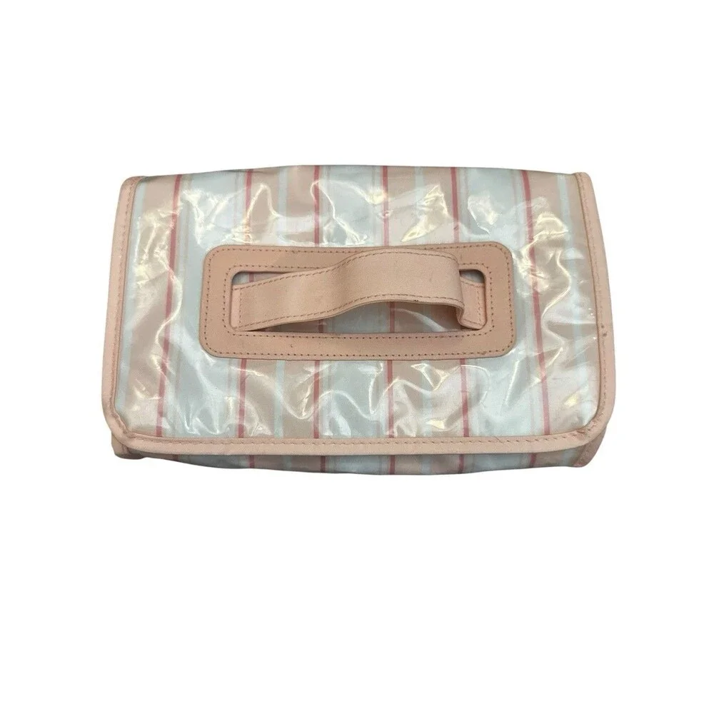 Ralph Lauren Vintage RLL Makeup Bag Embroidered Logo Striped Zip Travel Cosmetic